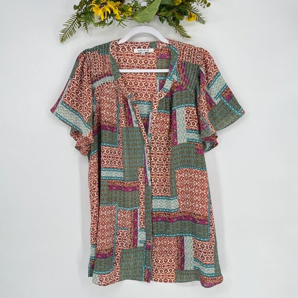 Rose & Olive Women Patchwork Cottagecore Top 2X Smocked Peasant Boho Prairie - Picture 1 of 6